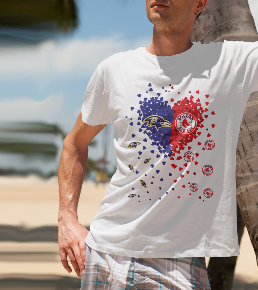 Baltimore Ravens Heart With Boston Red Sox Logo Hearts T-Shirt
