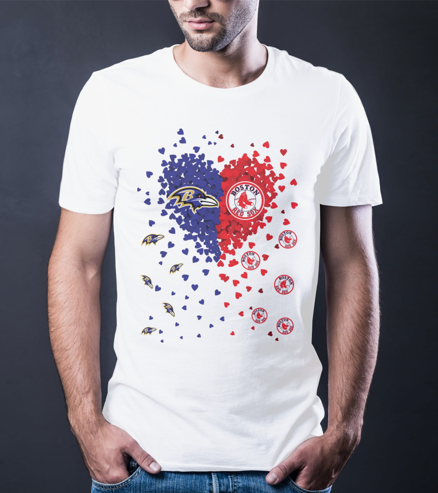 Baltimore Ravens Heart With Boston Red Sox Logo Hearts T-Shirt