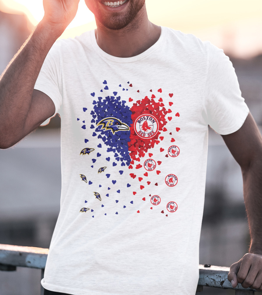 Baltimore Ravens Heart With Boston Red Sox Logo Hearts T-Shirt