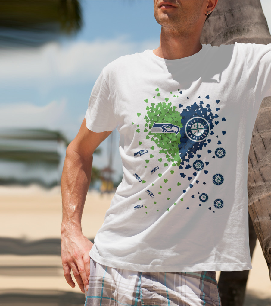 Seahawks Mariners Heart Design With Logos And Hearts T-Shirt