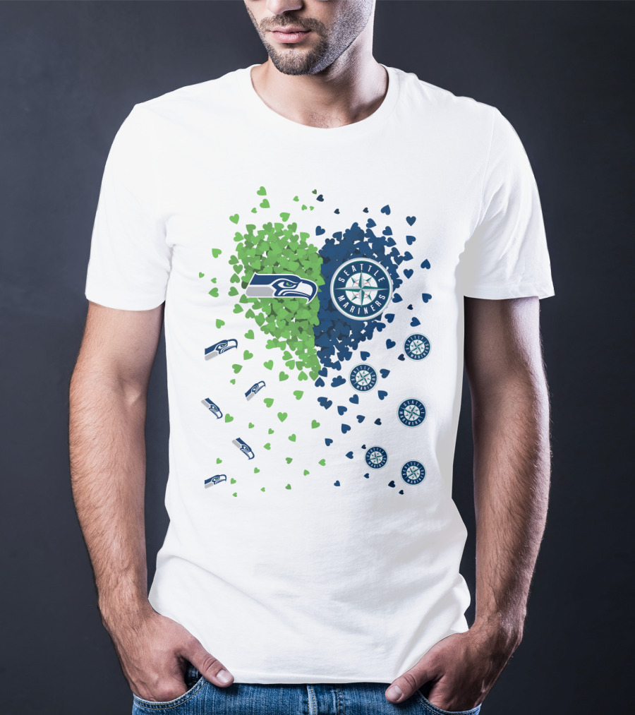 Seahawks Mariners Heart Design With Logos And Hearts T-Shirt