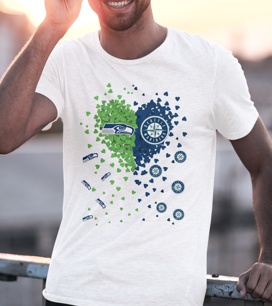 Seahawks Mariners Heart Design With Logos And Hearts T-Shirt
