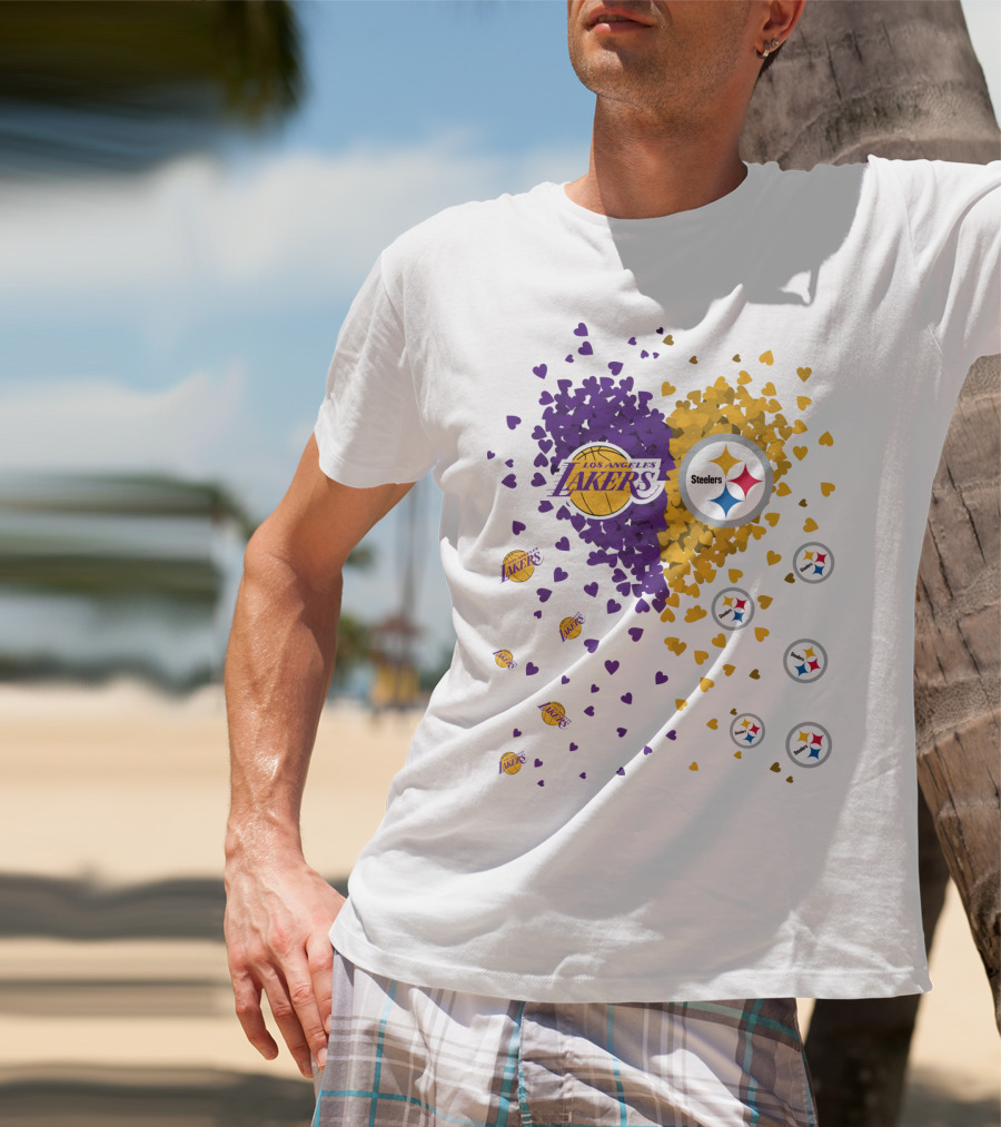 Los Angeles Lakers Steelers Heart Logos And Colors T-Shirt
