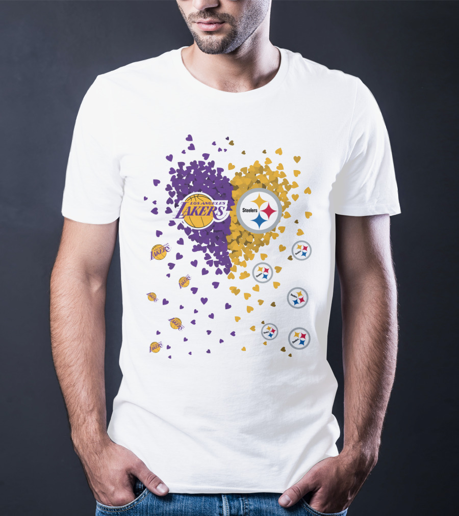 Los Angeles Lakers Steelers Heart Logos And Colors T-Shirt