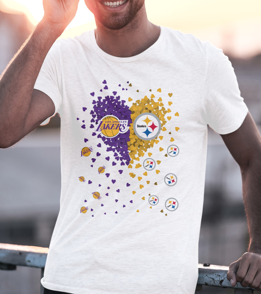 Los Angeles Lakers Steelers Heart Logos And Colors T-Shirt
