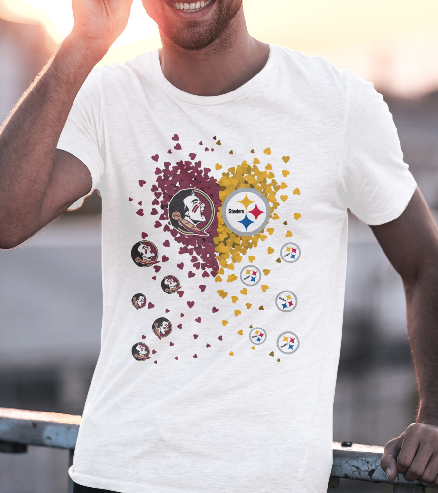 Heart Seminoles Steelers Logo Fan Collage T-Shirt