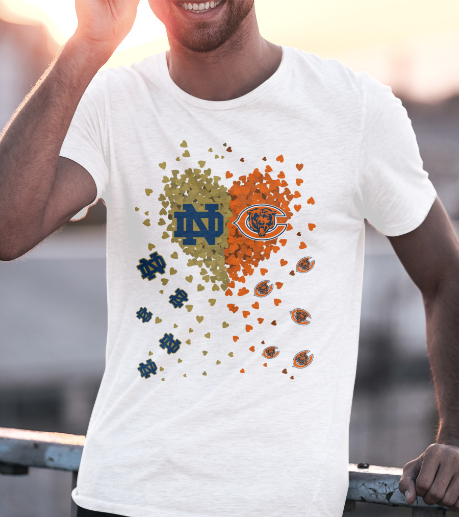 Notre Dame Fighting Irish Chicago Bears Heart Collaboration T-Shirt