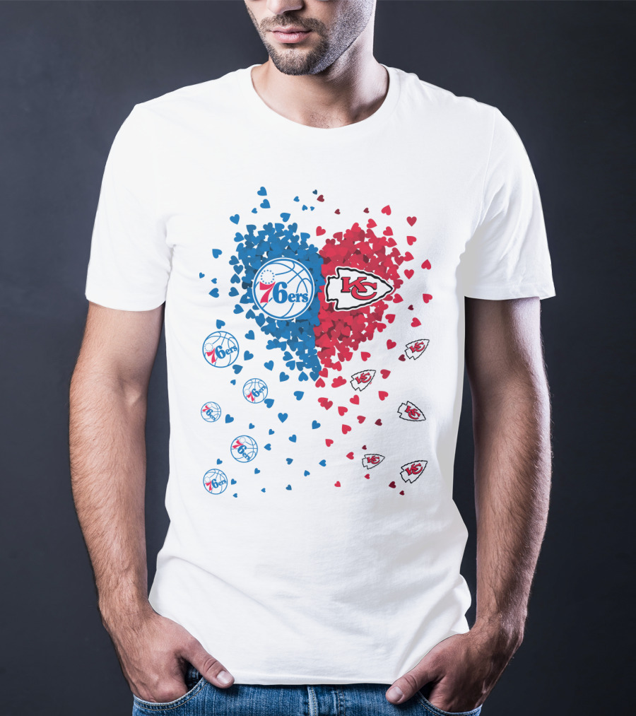 Heart Chiefs 76Ers Love Basketball And Football Fusion T-Shirt