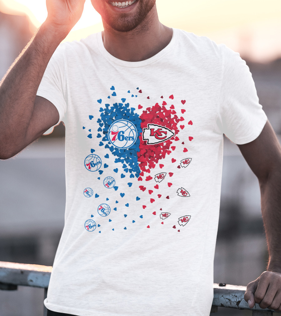 Heart Chiefs 76Ers Love Basketball And Football Fusion T-Shirt
