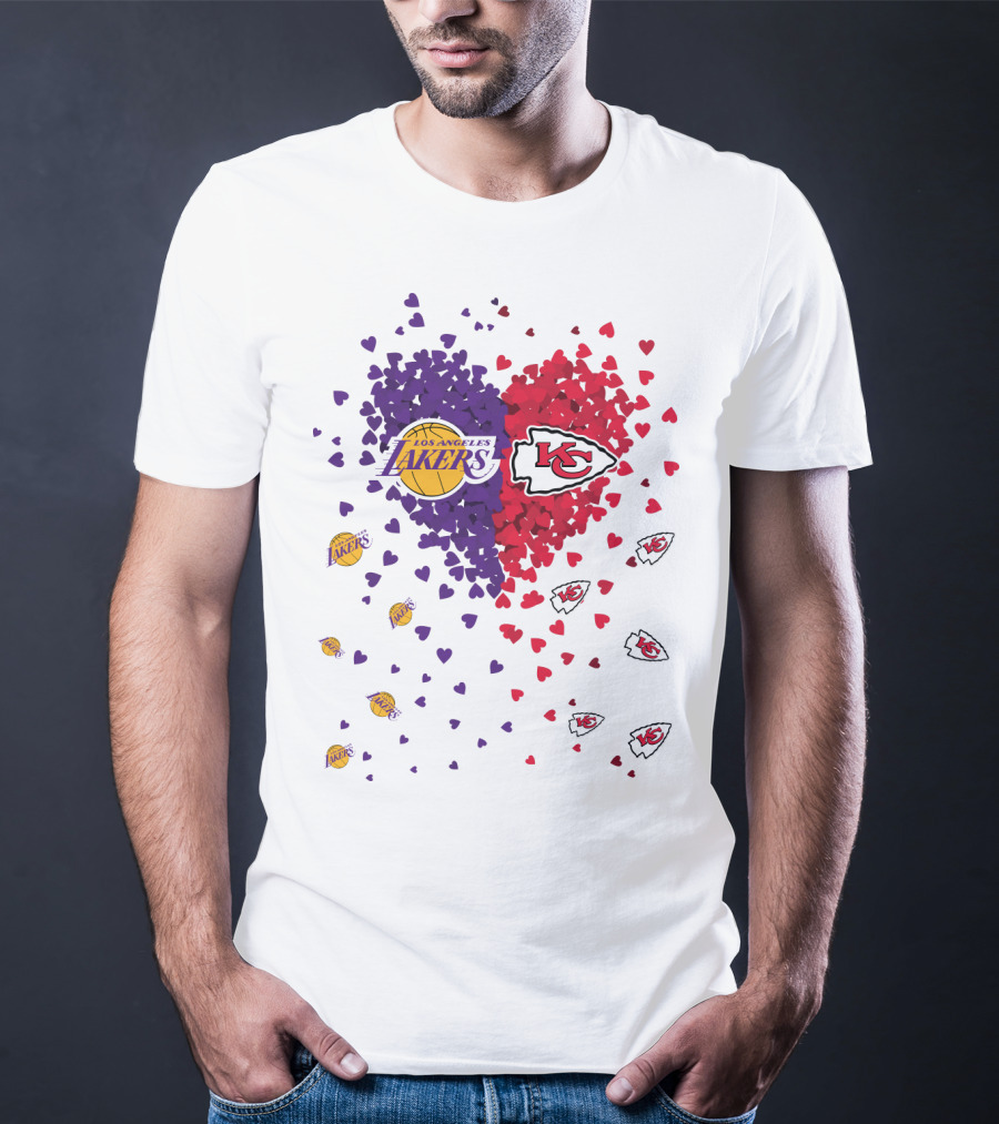 Los Angeles Lakers Heart Kansas City Chiefs Love T-Shirt