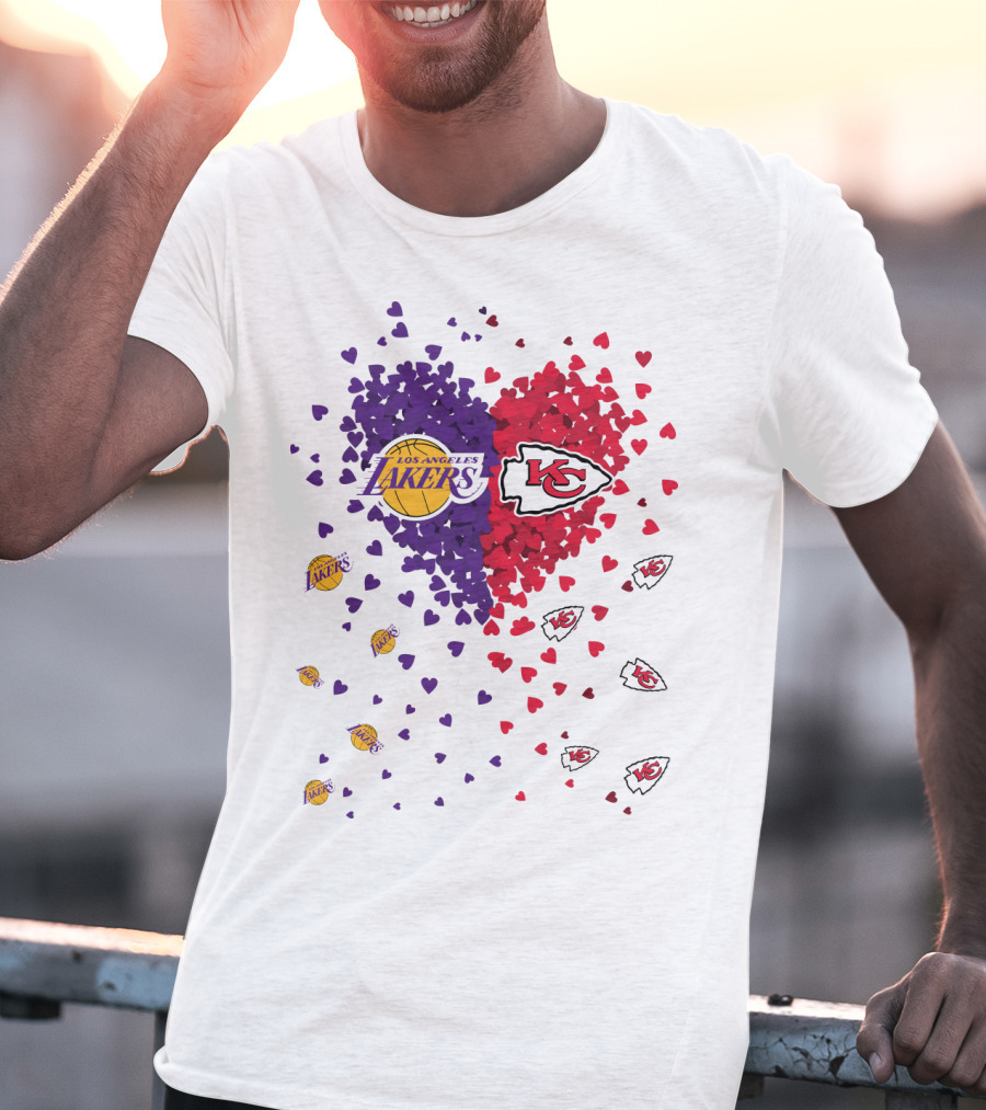Los Angeles Lakers Heart Kansas City Chiefs Love T-Shirt