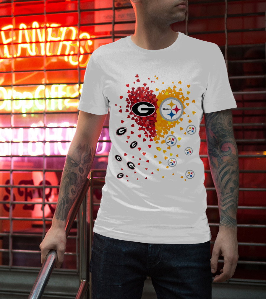 Heart Georgia Bulldogs Pittsburgh Steelers T-Shirt