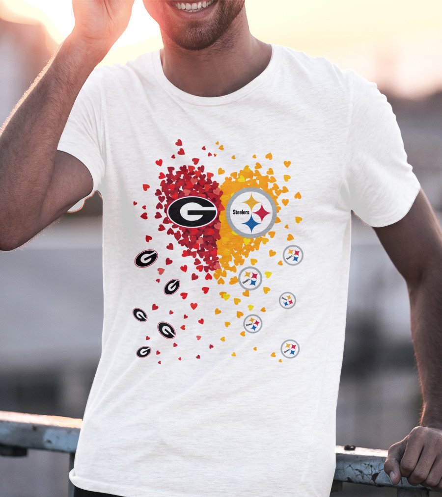 Heart Georgia Bulldogs Pittsburgh Steelers T-Shirt