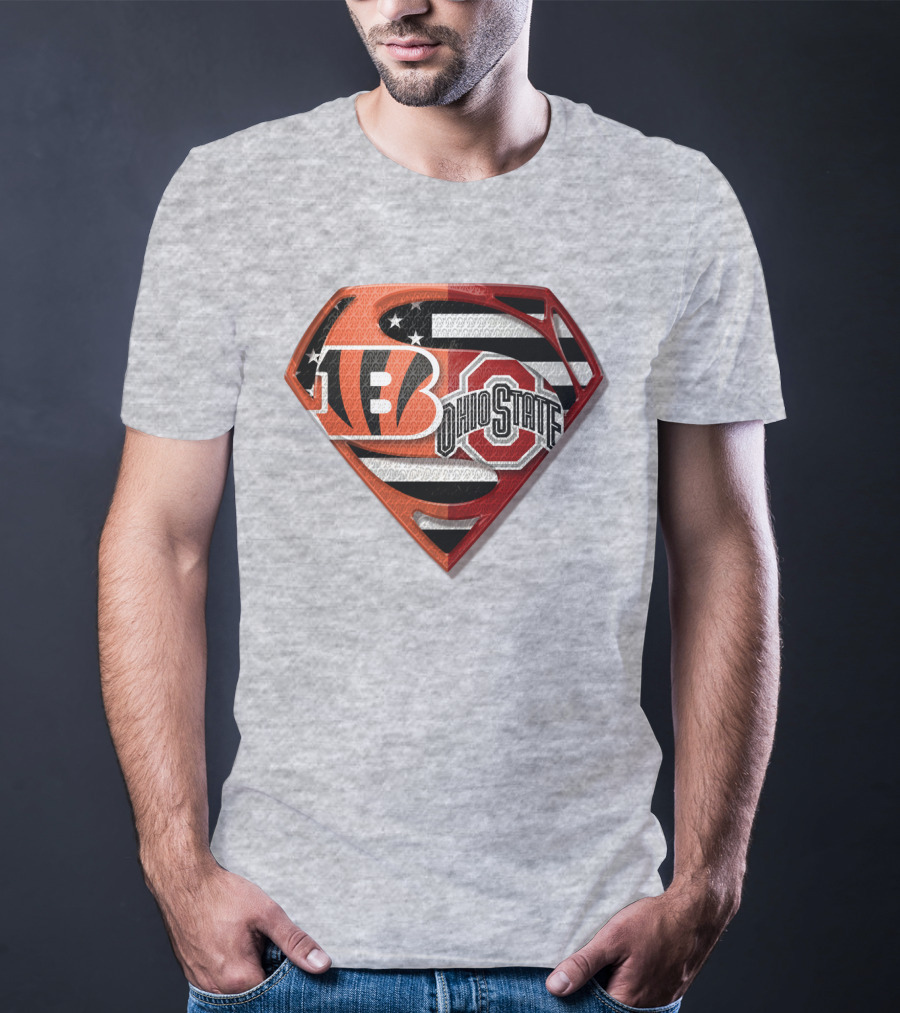Superman Bengals Ohio State Logo American Flag T-Shirt
