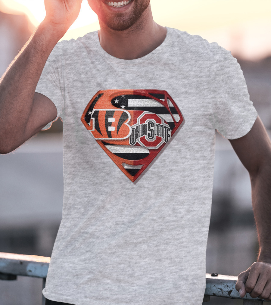 Superman Bengals Ohio State Logo American Flag T-Shirt