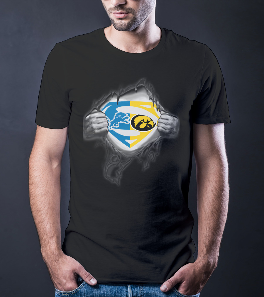 Detroit Lions Iowa Hawkeyes Superman Logo Integration T-Shirt