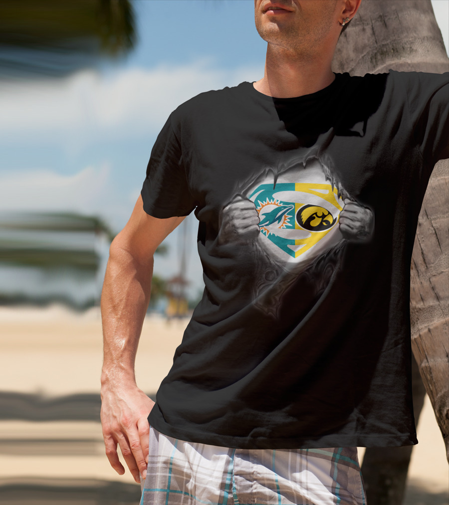 Miami Dolphins Iowa Hawkeyes Superman Logo Fusion T-Shirt