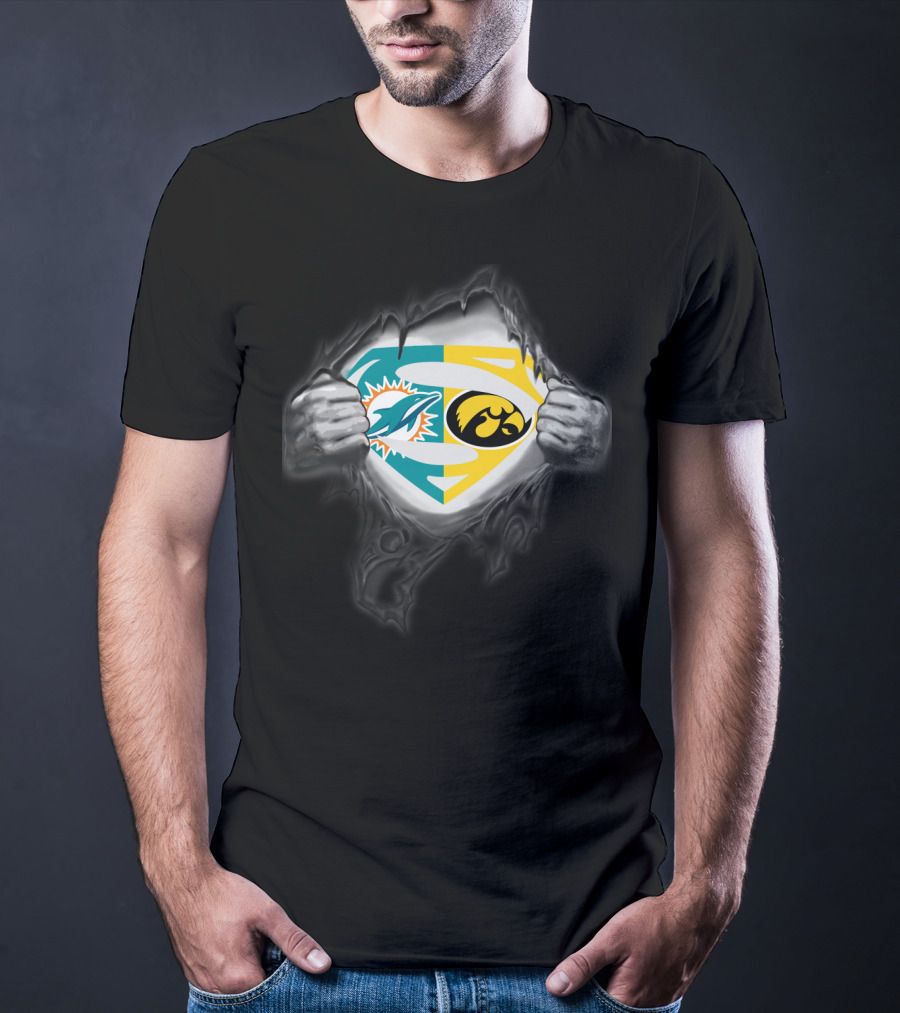Miami Dolphins Iowa Hawkeyes Superman Logo Fusion T-Shirt