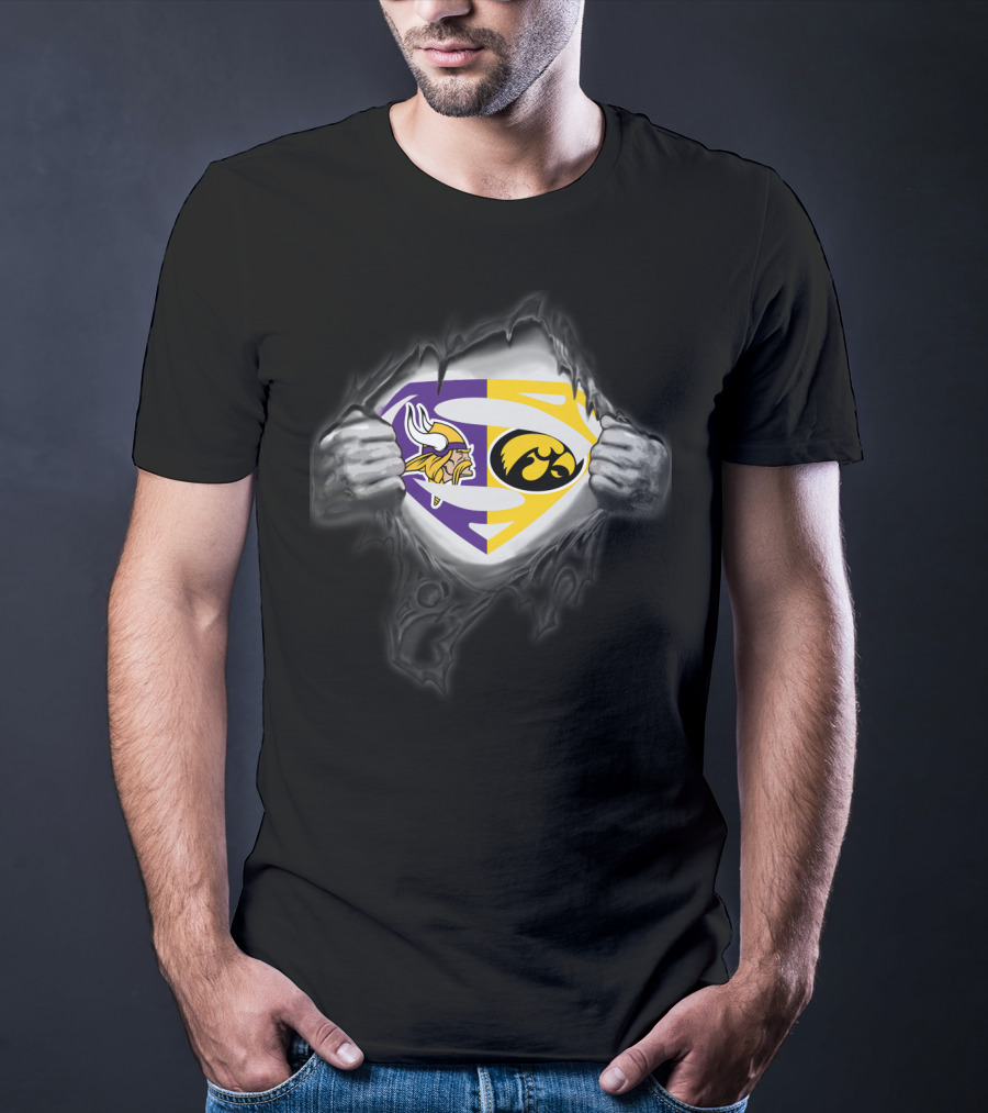 Minnesota Vikings Iowa Hawkeyes Superman Logo Fusion T-Shirt