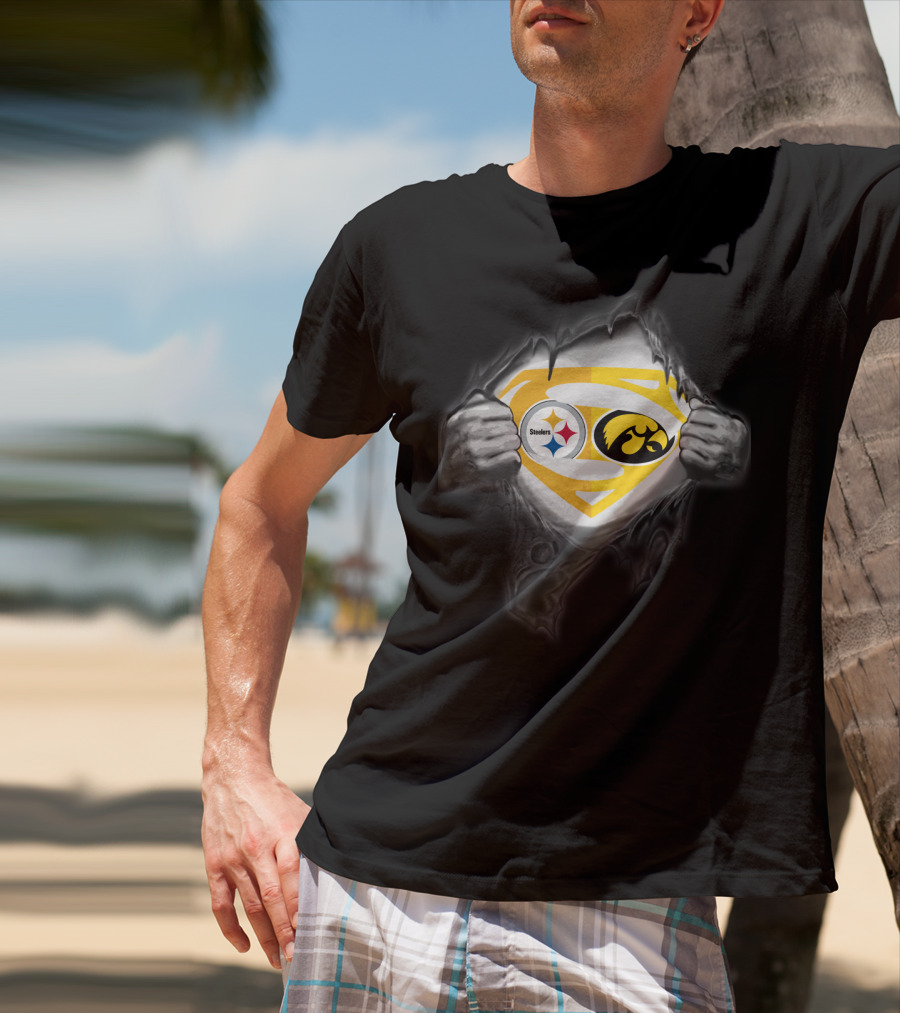 Pittsburgh Steelers Iowa Hawkeyes Superman Logo Burst Foil T-Shirt