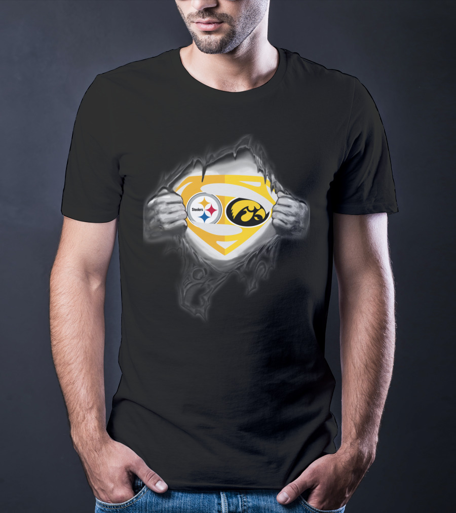 Pittsburgh Steelers Iowa Hawkeyes Superman Logo Burst Foil T-Shirt