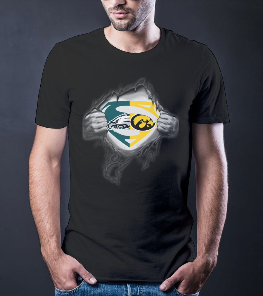 Philadelphia Eagles Iowa Hawkeyes Superman Logo Fusion T-Shirt