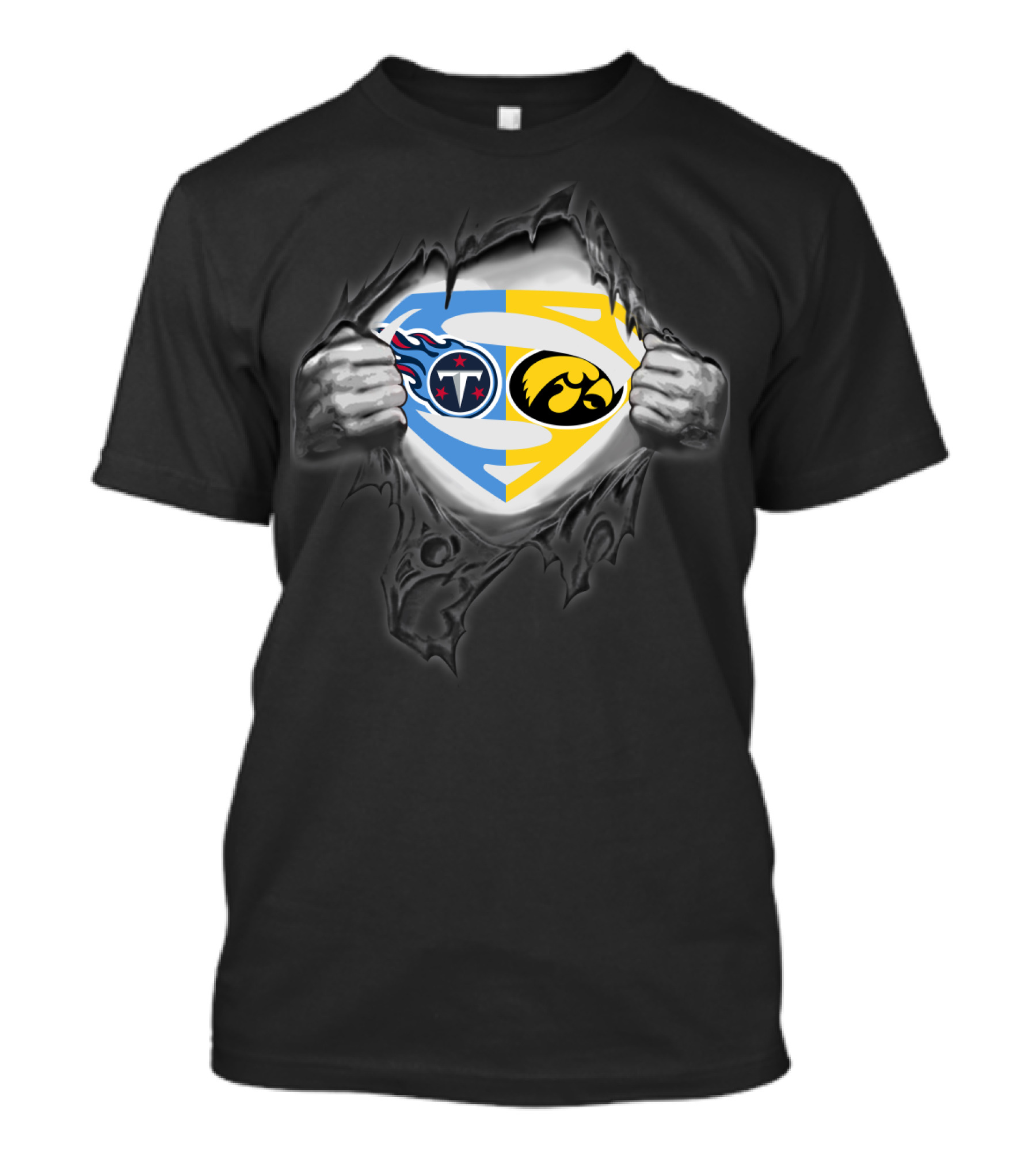 Tennessee Titans Iowa Hawkeyes Superman Logo Rip T-Shirt