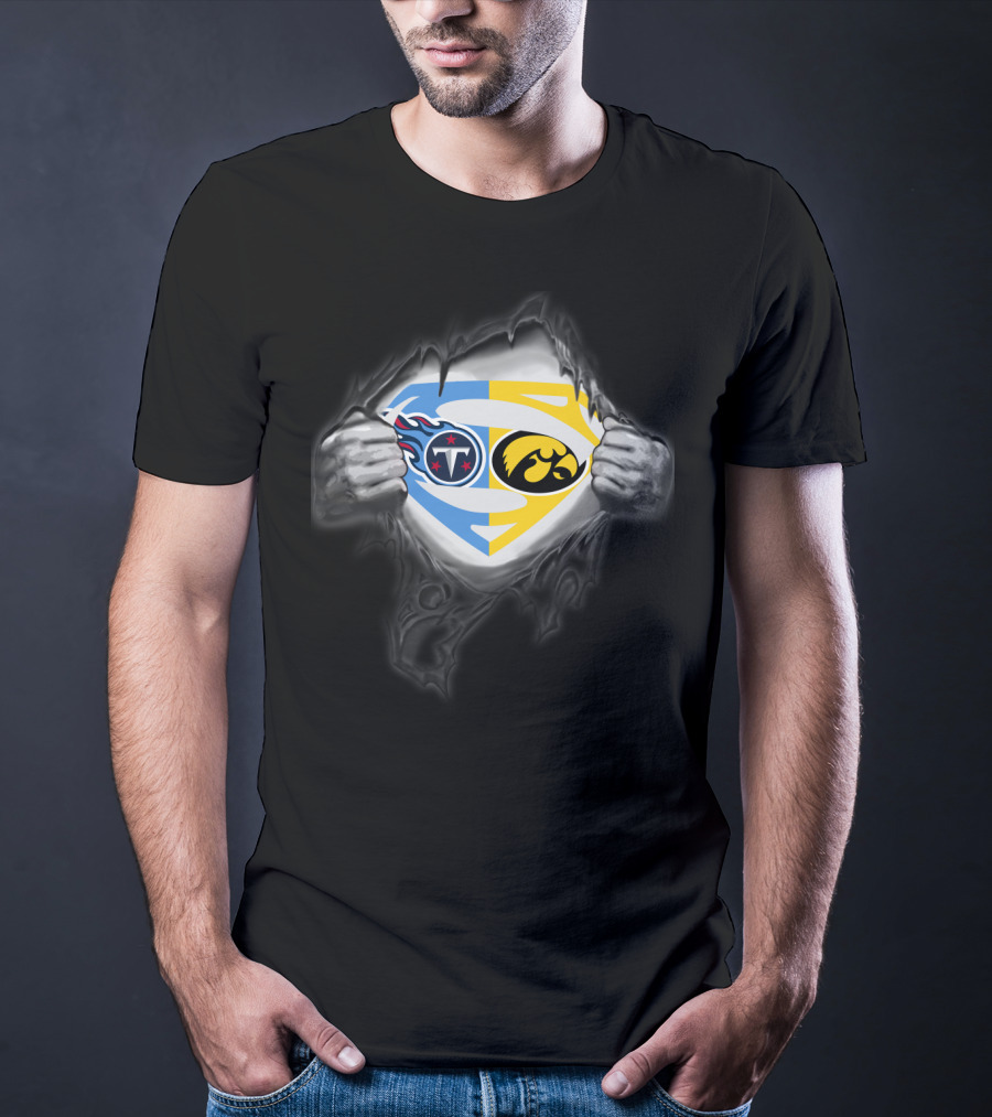 Tennessee Titans Iowa Hawkeyes Superman Logo Rip T-Shirt
