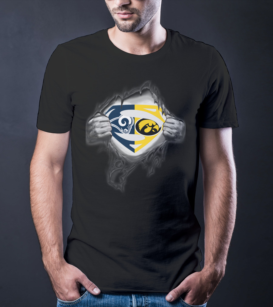 Los Angeles Rams Iowa Hawkeyes Superman Logo Crossover T-Shirt