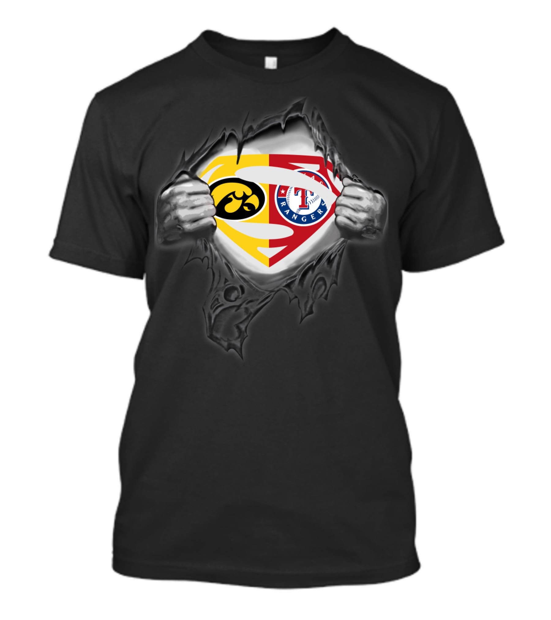 Iowa Hawkeyes Texas Rangers Superman Logo Fusion T-Shirt