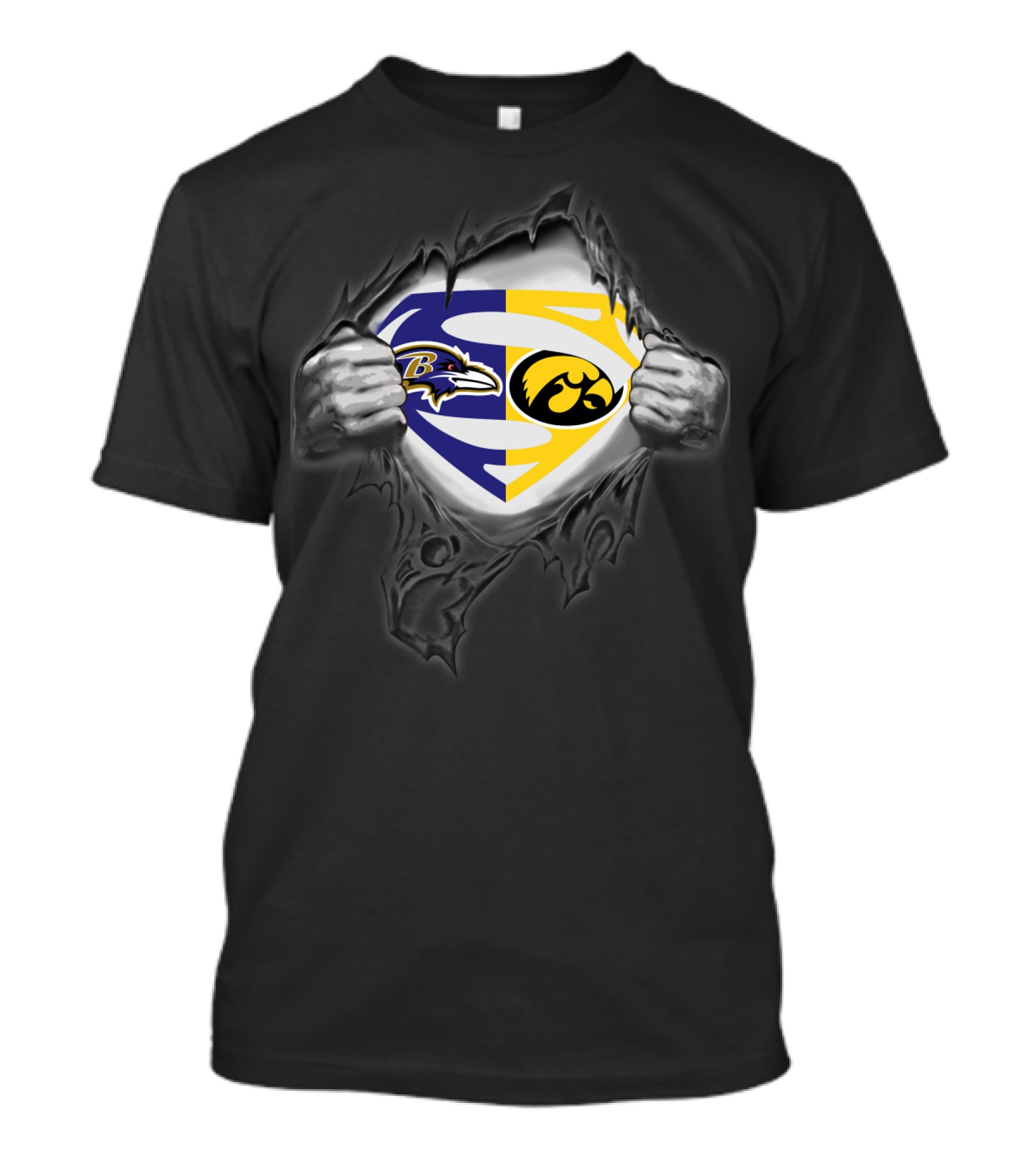 Baltimore Ravens Iowa Hawkeyes Superman Logo Reveal T-Shirt