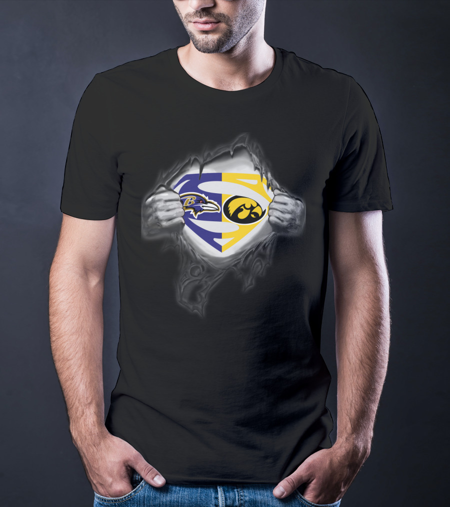 Baltimore Ravens Iowa Hawkeyes Superman Logo Reveal T-Shirt