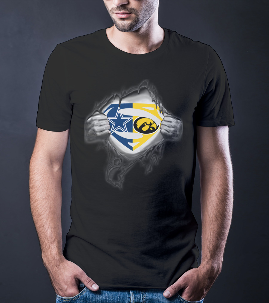 Dallas Cowboys Iowa Hawkeyes Superman Logo Fusion T-Shirt