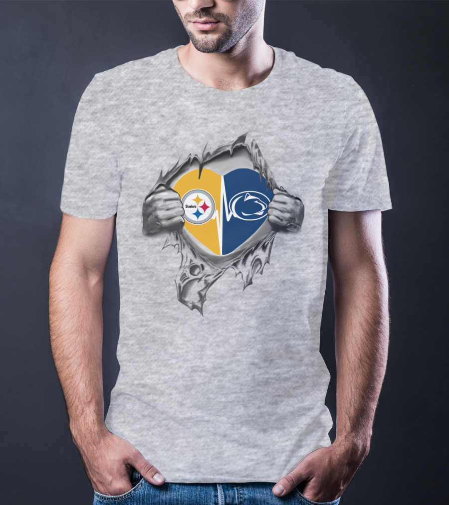 Pittsburgh Steelers Penn State Heart Logo Rip T-Shirt