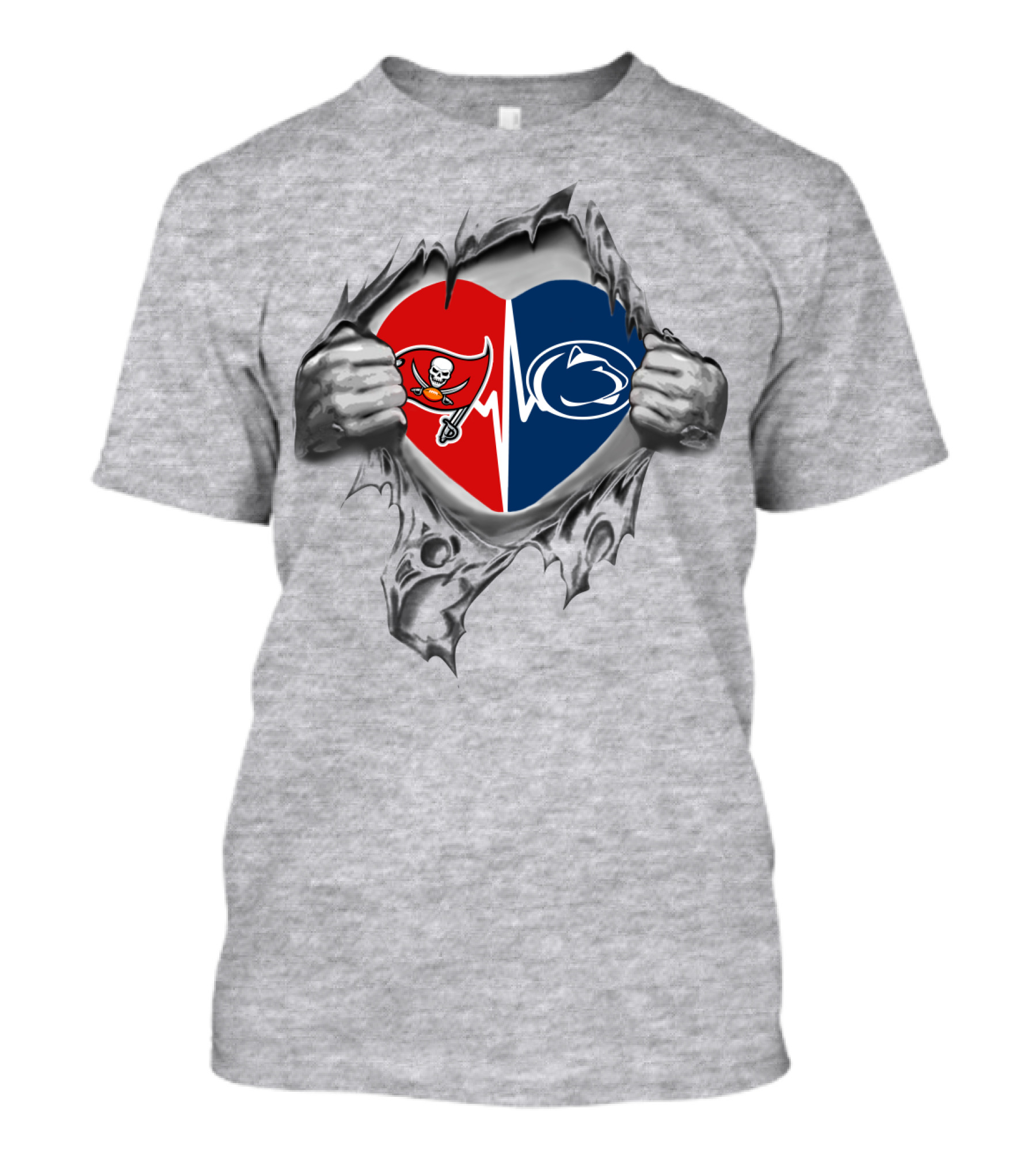 Buccaneers Penn State Heartbeat Ripped Hands Heart T-Shirt
