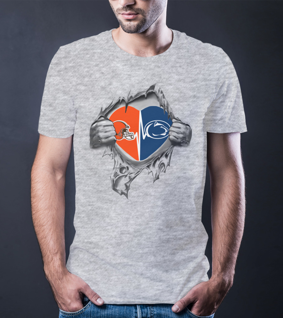 Cleveland Browns Penn State Heart Logo Rip T-Shirt