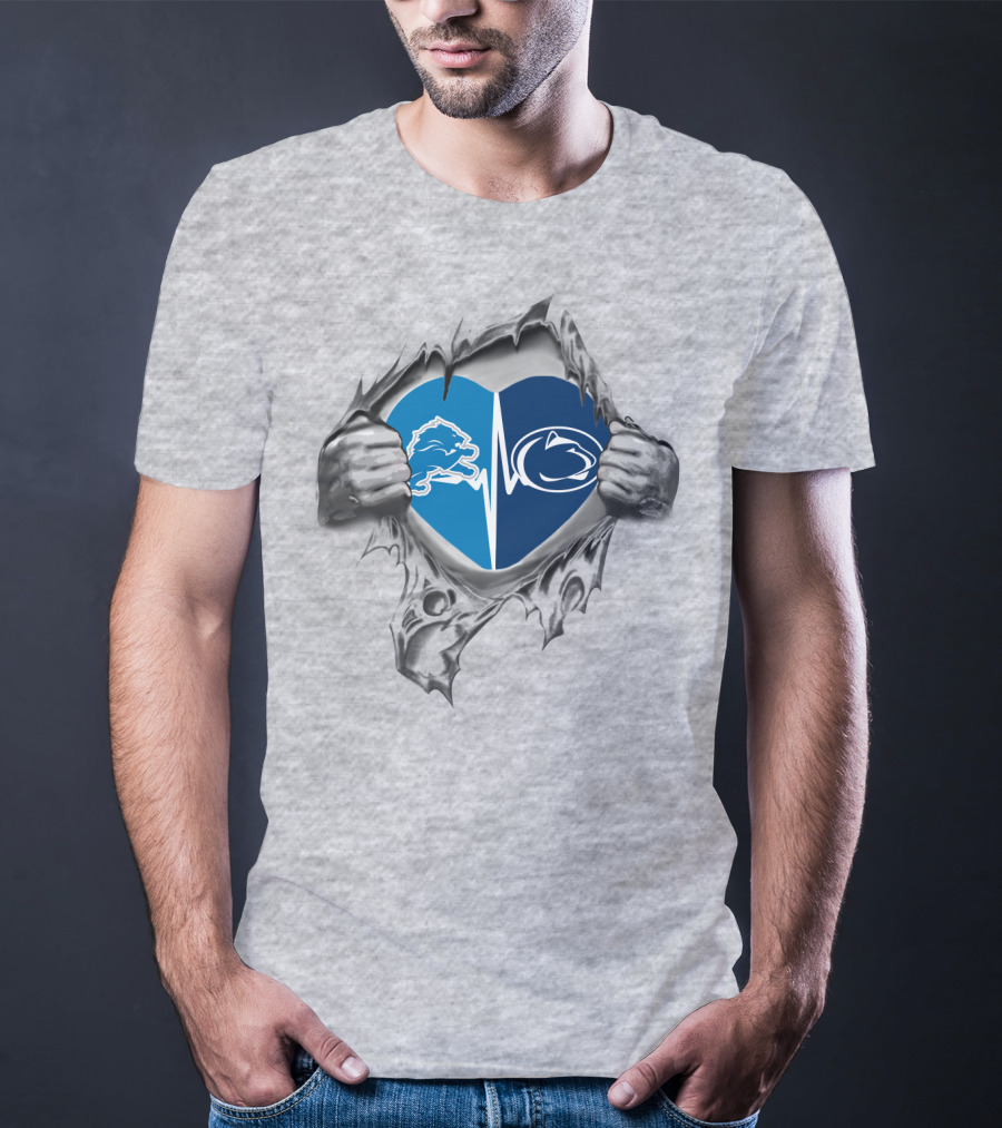 Detroit Lions Penn State Heartbeat Logo Fusion T-Shirt