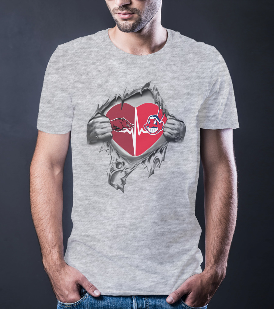Arkansas Razorbacks Cleveland Indians Heartbeat T-Shirt