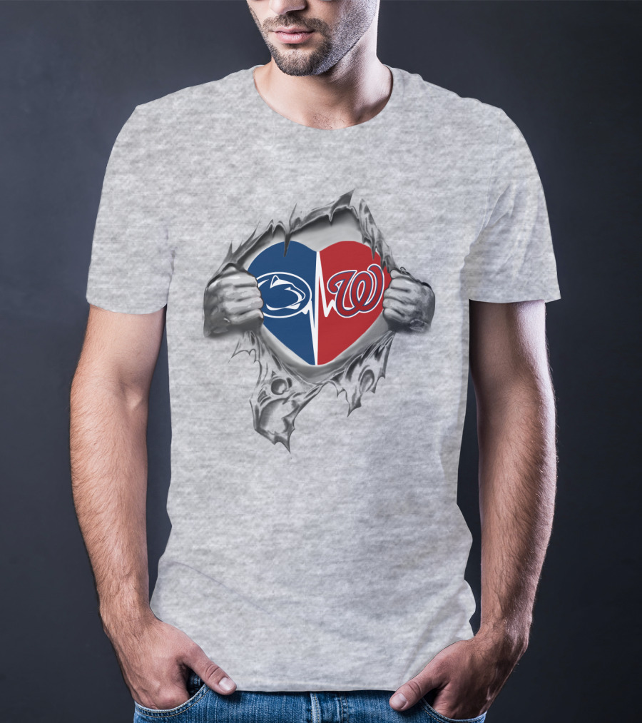 Washington Nationals Penn State Heartbeat Logo Fusion T-Shirt