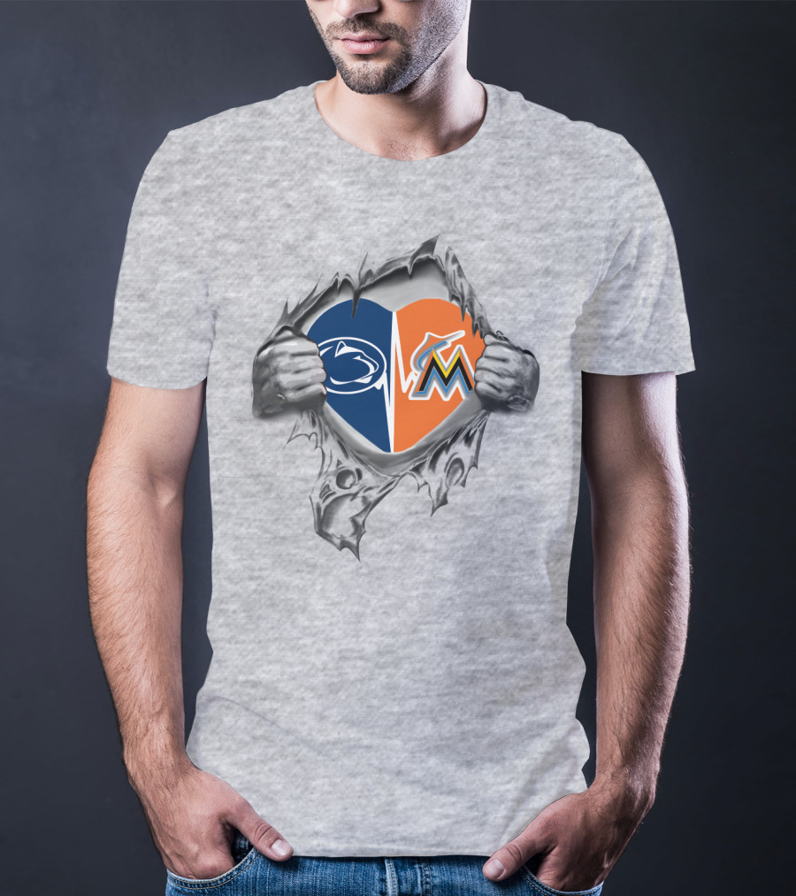 Miami Marlins Penn State Heartbeat Tearing T-Shirt