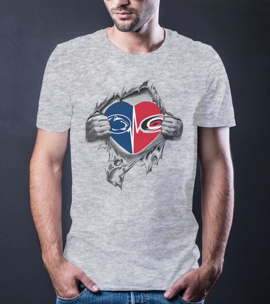 Carolina Hurricanes Penn State Heart Logos Ripped T-Shirt