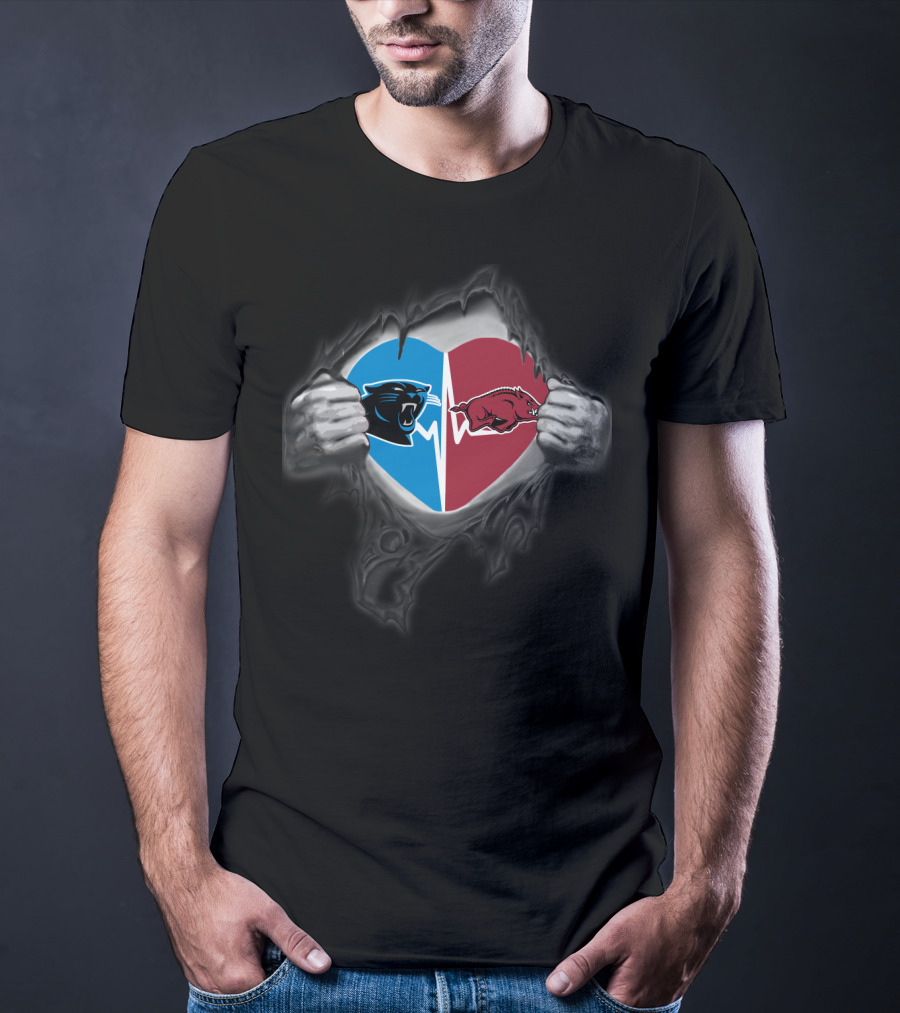 Panthers Arkansas Razorbacks Heart Logo Fusion T-Shirt