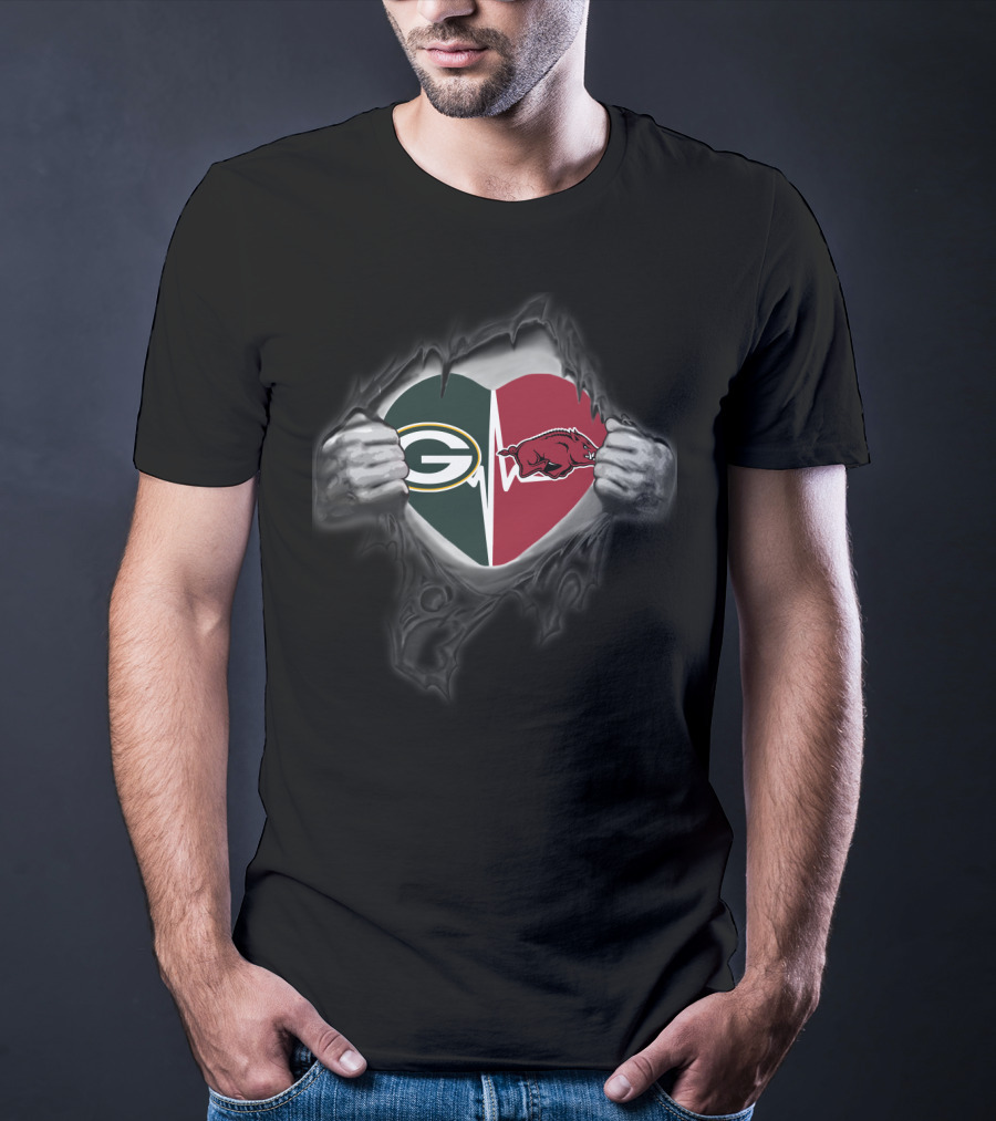 Green Bay Packers Arkansas Razorbacks Heart T-Shirt