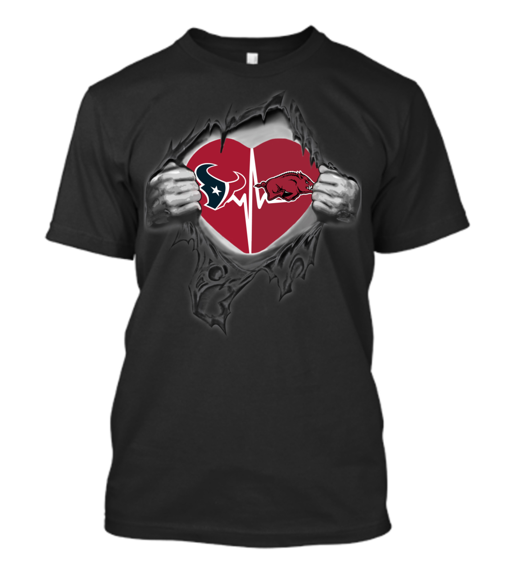 Houston Texans Arkansas Razorbacks Heartbeat Football Fan Pride T-Shirt