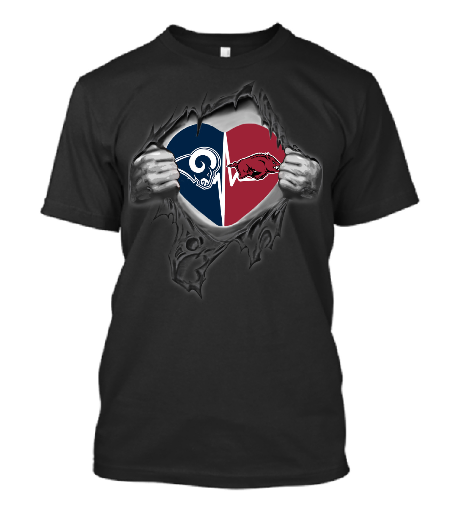 Los Angeles Rams Arkansas Razorbacks Heart Tear T-Shirt
