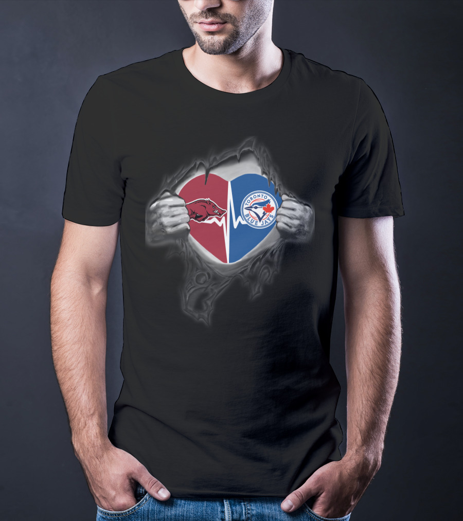 Arkansas Razorbacks Toronto Blue Jays Heart Logo Rip T-Shirt