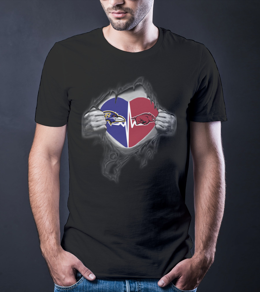 Arkansas Razorbacks Baltimore Ravens Heart T-Shirt