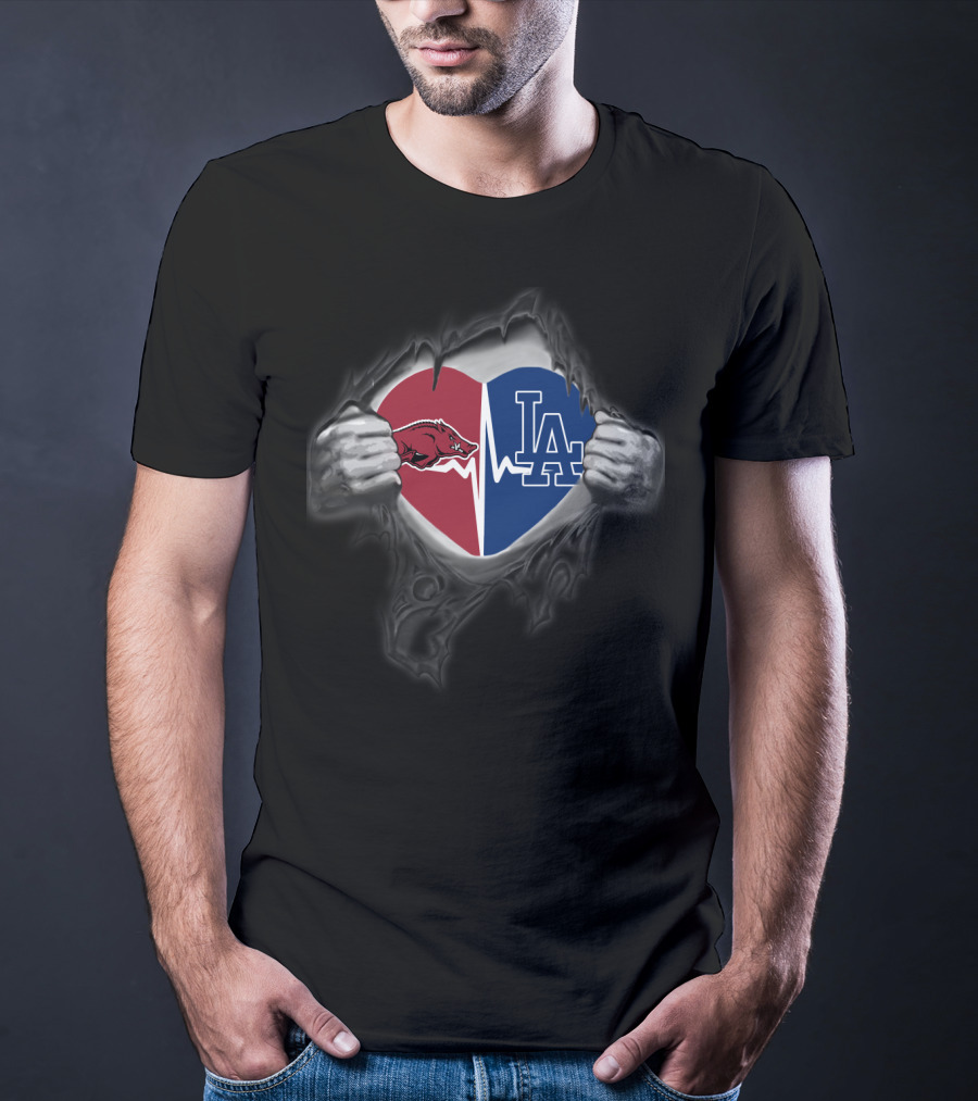 Arkansas Razorbacks Heartbeat Los Angeles Dodgers T-Shirt