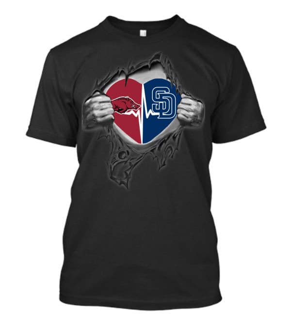 Arkansas Razorbacks San Diego Padres Heartbeat Fan Fusion T-Shirt