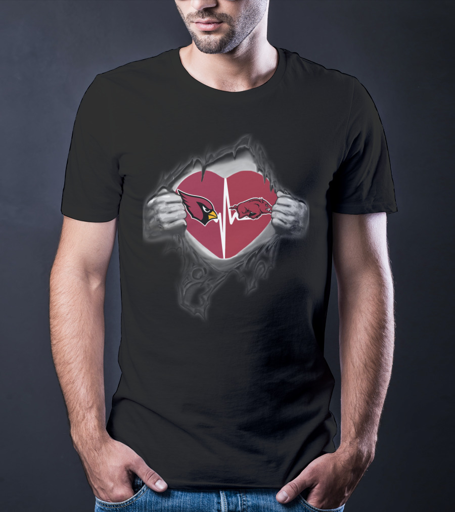 Arizona Cardinals Arkansas Razorbacks Heartbeat Fusion T-Shirt
